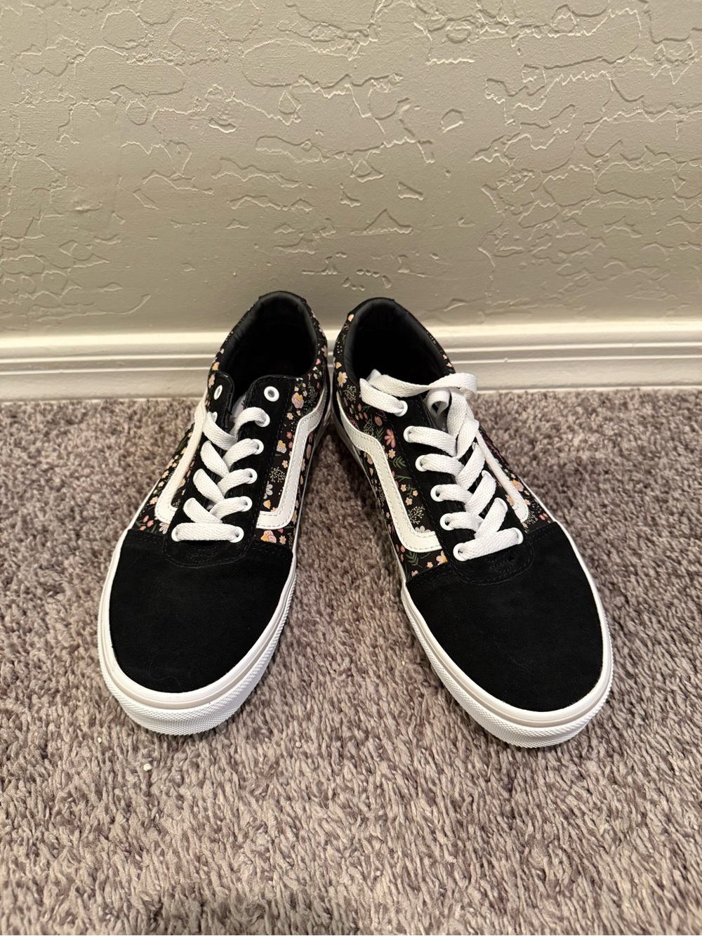 Vans Black Floral Low-Top Sneakers with White Stripe